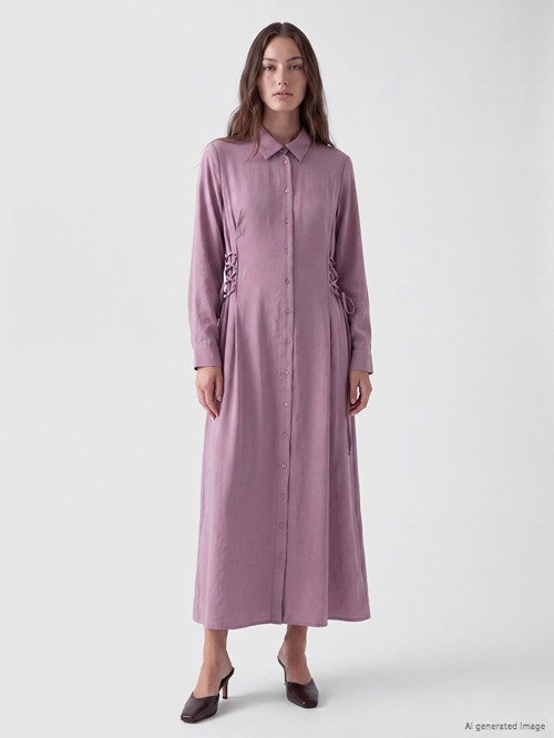 LCW Modest Pembe Bağlama Detaylı Modal Karışımlı Gömlek Elbise