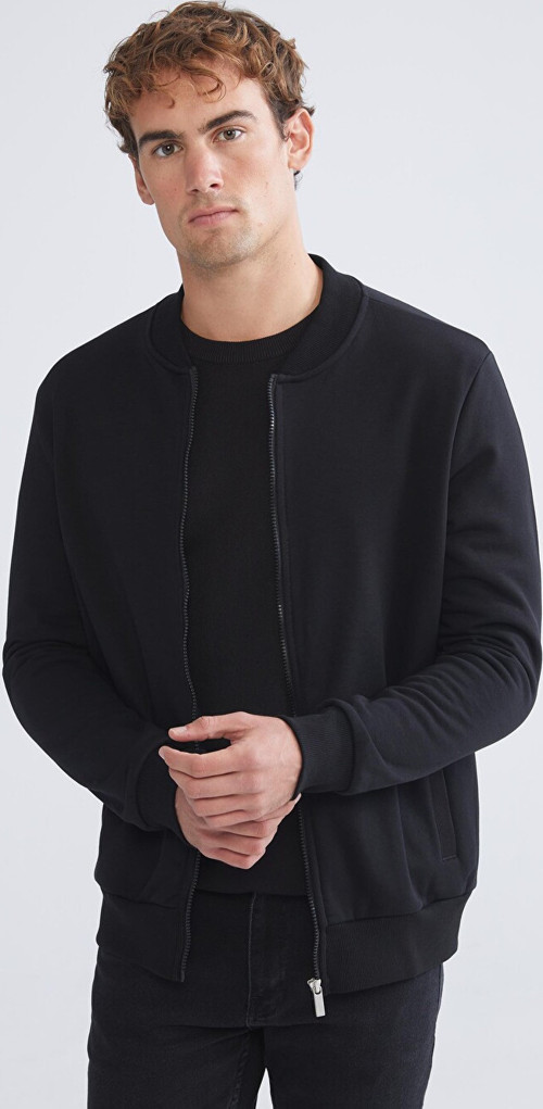 LC WAIKIKI Siyah Kolej Yaka Erkek Kalın Fermuarlı Sweatshirt