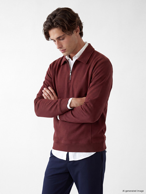 LCW Vision Kahverengi Polo Yaka Erkek Sweatshirt