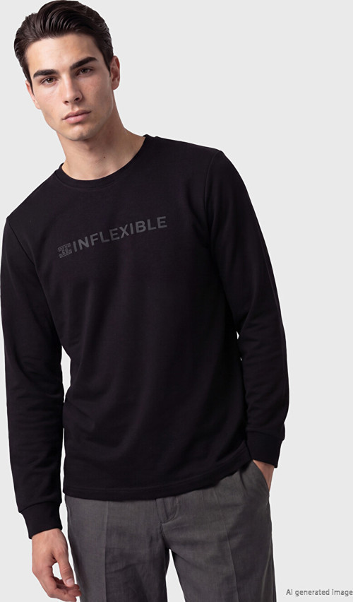 LCWAIKIKI Classic Siyah Bisiklet Yaka Baskılı Erkek Sweatshirt