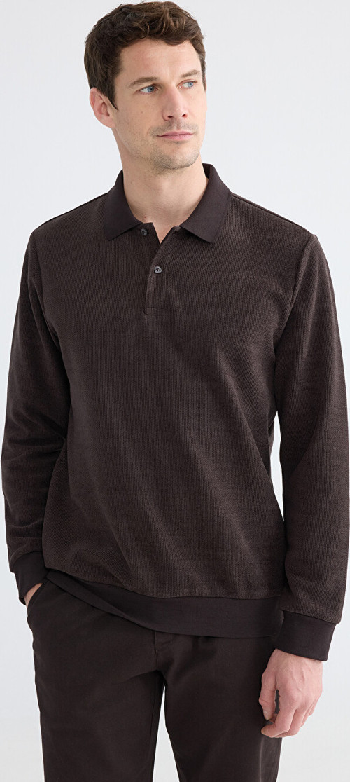 LCWAIKIKI Classic Kahverengi Polo Yaka Erkek Sweatshirt