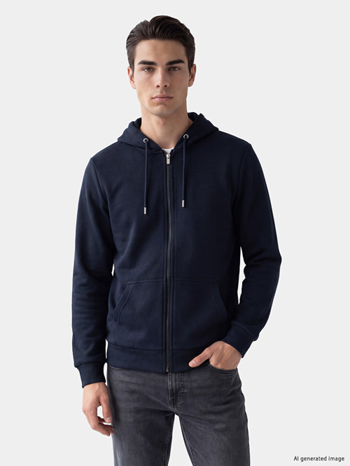 LCWAIKIKI Classic Lacivert Kapüşonlu Erkek Fermuarlı Sweatshirt