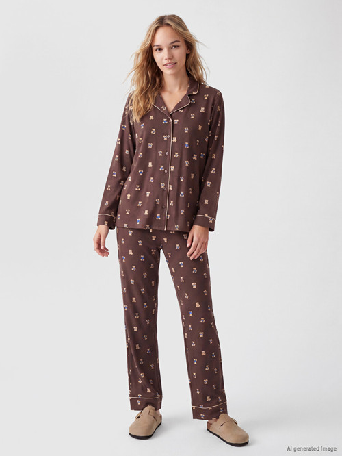 LCW DREAM Kahverengi Ayı Desenli Kadın Pijama Takım