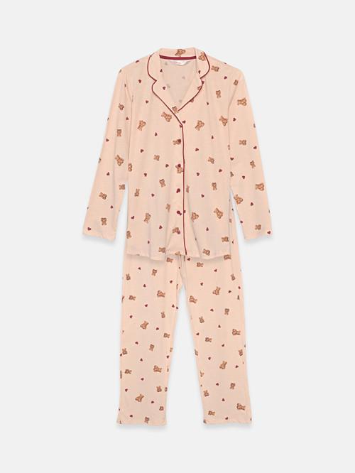 LCW DREAM Bej Gömlek Yaka Hamile Pijama Takımı