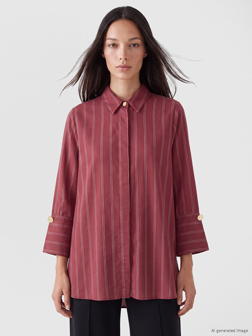 LCW EVERYDAY Bordo Çizgili Kadın Gömlek Tunik