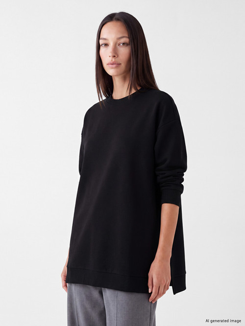 LC WAIKIKI Siyah Kadın Kalın Sweatshirt Tunik