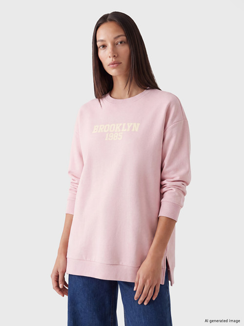 LC WAIKIKI Pembe Baskılı Kadın Kalın Sweatshirt Tunik
