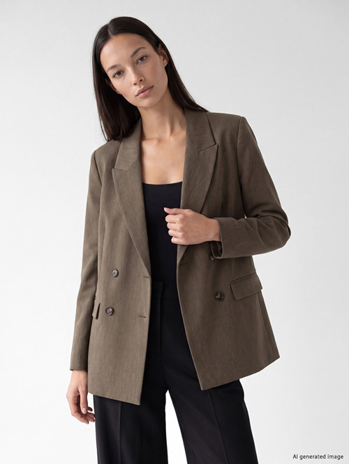 LCW STUDIO Kahverengi Kruvaze Yaka Kadın Blazer Ceket