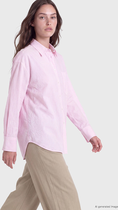 LCW Modest Pembe Çizgili Oxford Kadın Gömlek
