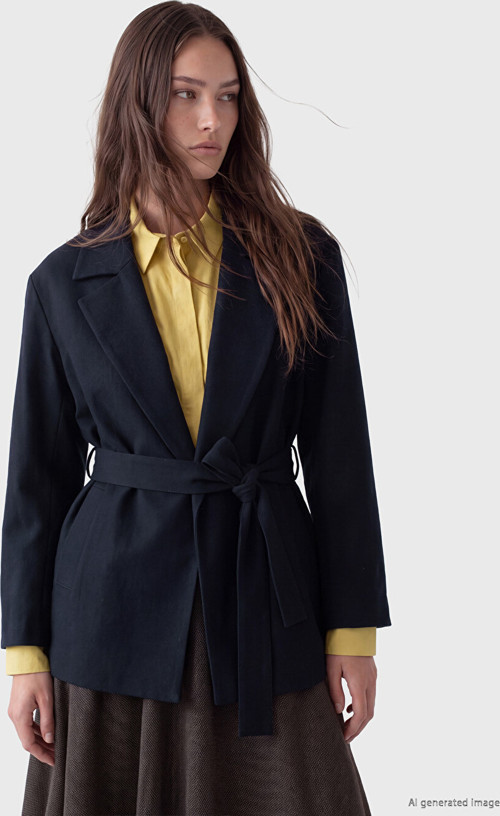 LCW Modest Lacivert Kuşaklı Kadın Blazer Ceket