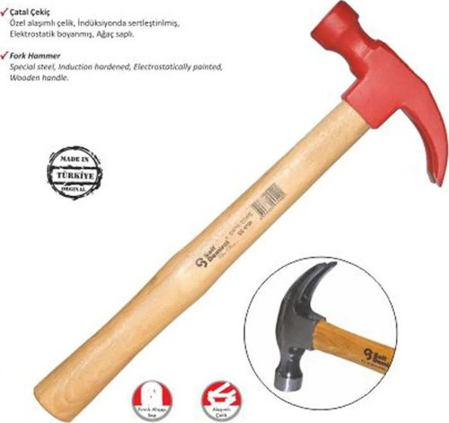 Boyalı Çatal Çekiç - Paslanmaz Dayanıklı Ahşap ve Metal İşleme Çekiç