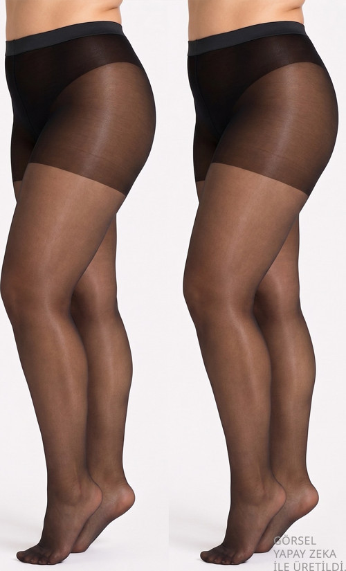 İnce 15 Denye Siyah 2'li Büyük Beden Külotlu Çorap
