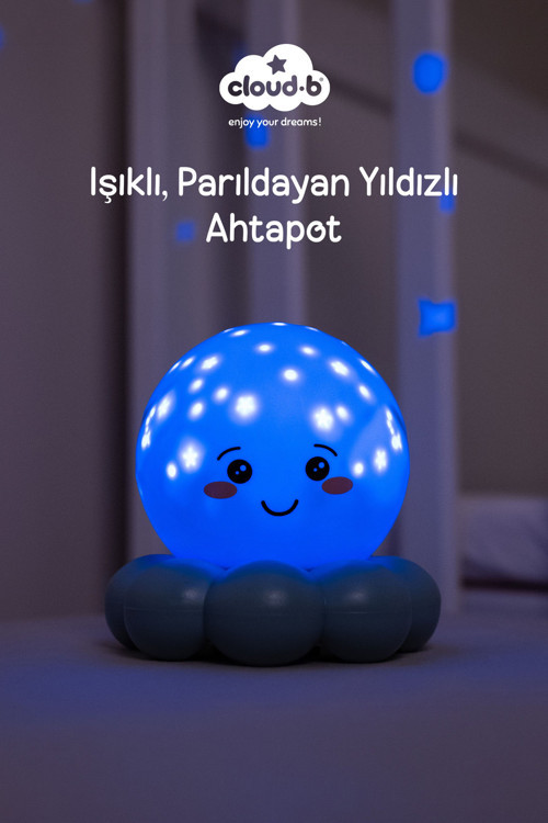 Parıldayan Yıldızlı Ahtapot Gece Lambası 11 cm (Mavi)