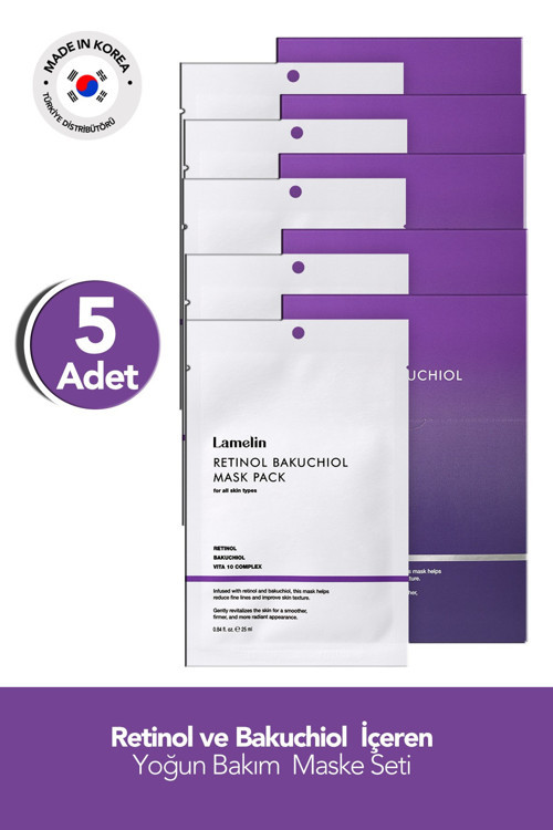 Retinol ve Bakuchiol İçeren Yoğun Bakım Maske Seti 5 Adet Retinol + Bakuchiol Mask Pack