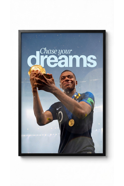 Hayellerinin Peşinden Git Siyah Çerçeveli Motivasyon Tasarım Tablo 35x50 Futbol