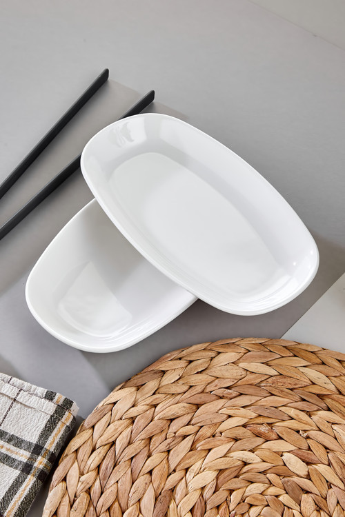 2'li 24.5 cm Porselen Kayık Tabak Beyaz CKR4149