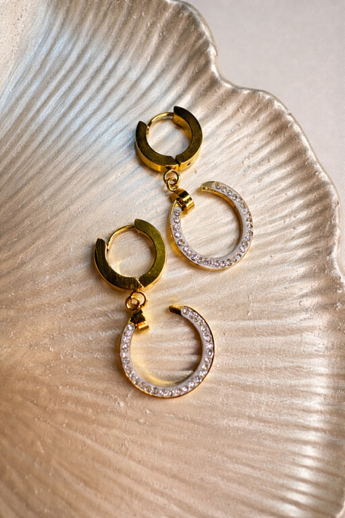 Gold Zirkon Taşlı Halka Sallantılı Küpe Kadın Küpe