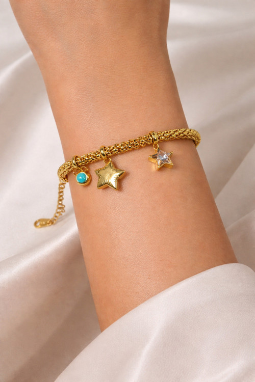 Charm Yıldızlı Gold Bileklik-316L - Alerji Yapmaz-Kararmaz