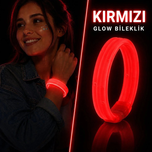 Kırmızı Kalın Glow Bileklik – Kırılarak Yanan Parti Ve Festival Bilekliği