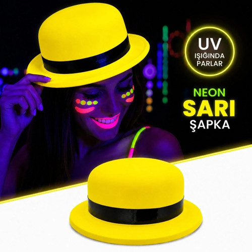 Neon Sarı Uv Parti Şapkası Plastik