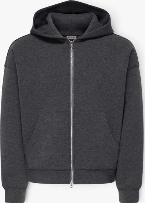 ONSGOYLE BOXY LS SCUBA ZIP HOODIE NOOS Erkek Gri Sweatshirt - 22035193