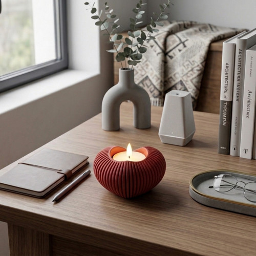 Kalp Tasarım Modern Dekoratif LED Mumluk Kırmızı – Minimalist Ev Aksesuarı Kırmızı