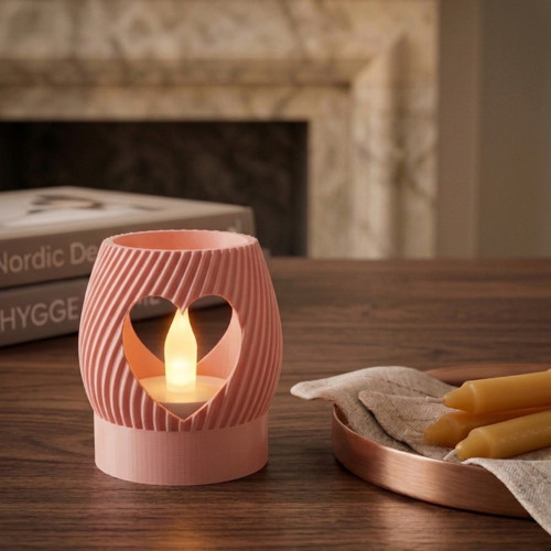 Modern Dekoratif Mumluk Pembe - Romantik Hediye & Ev Dekorasyon Objesi - Kalp Desenli Şık Masa Üstü Aksesuarı Pembe