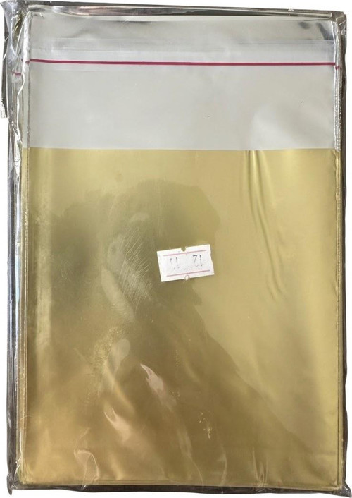 Metalize Yapışkanlı Altın Renk Gold Hediye Paketi Poşet - 12x17 Cm. - 100 Adet
