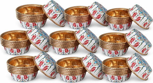 Premium Lale Desenli Kap - Aşure Sütlaç Tatlı Kabı - 11,5x4,5 Cm. - 6 Adetlik 10 Paket -60 Ad