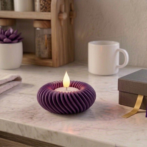 Modern Tasarım LED Tealight Yuvarlak Mor Mumluk – Dekoratif Masa Üstü Aksesuarı Mor