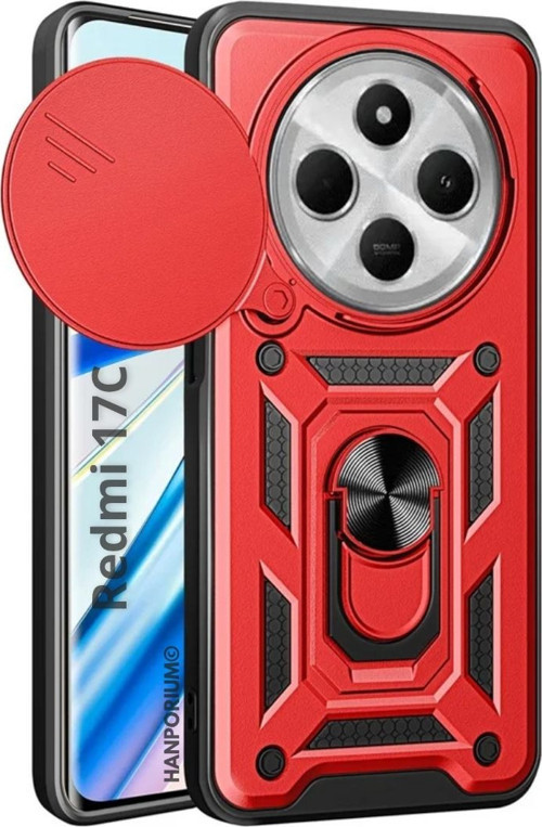 Redmi 17C Uyumlu Tank Kılıf - Yüzüklü Standlı Extra Darbe Koruma Zırhlı Outdoor Kapak - Kırmızı