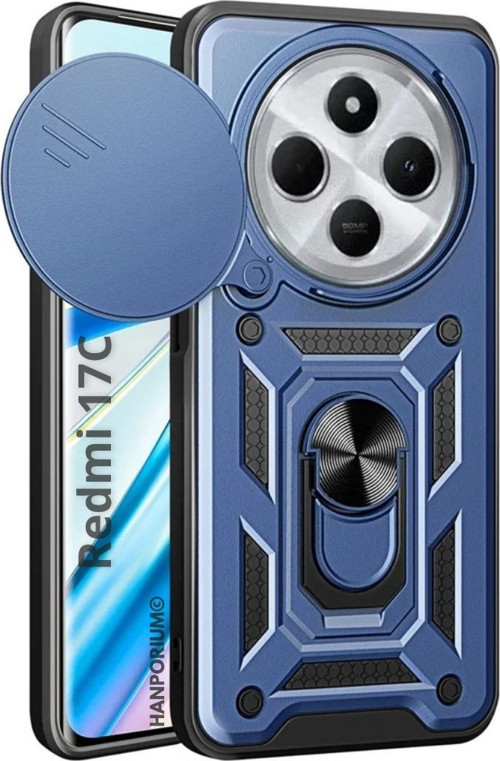 Redmi 17C Uyumlu Tank Kılıf - Yüzüklü Standlı Extra Darbe Koruma Zırhlı Outdoor Kapak - Lacivert