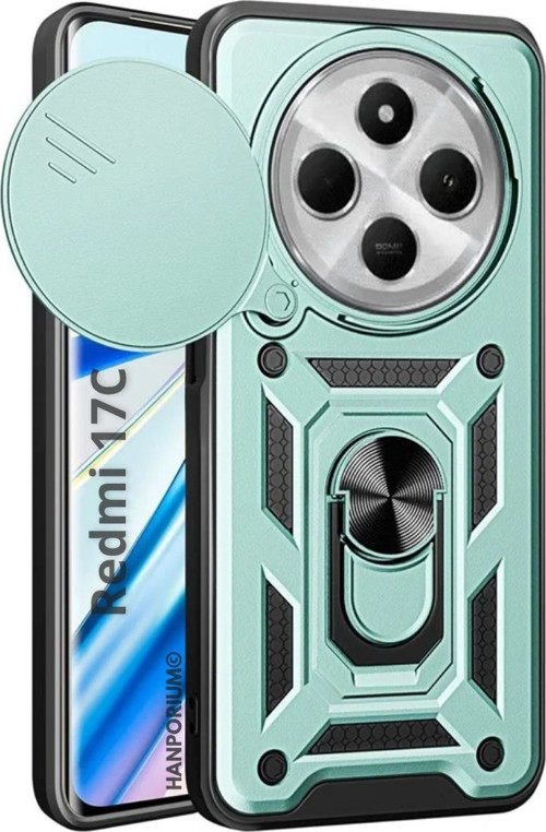 Redmi 17C Uyumlu Tank Kılıf - Yüzüklü Standlı Extra Darbe Koruma Zırhlı Outdoor Kapak - Yeşil