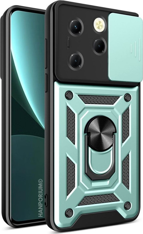 Tecno Spark 20 Pro Uyumlu Tank Kılıf - Yüzüklü Standlı Extra Darbe Koruma Zırhlı Outdoor Kapak - Yeşil