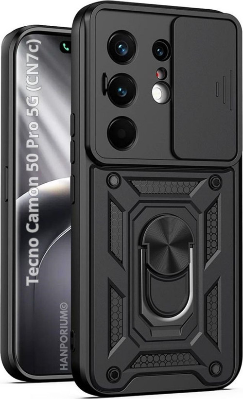 Tecno Camon 50 Pro 5G Uyumlu Tank Kılıf - Yüzüklü Standlı Extra Darbe Koruma Zırhlı Outdoor Kapak - Siyah
