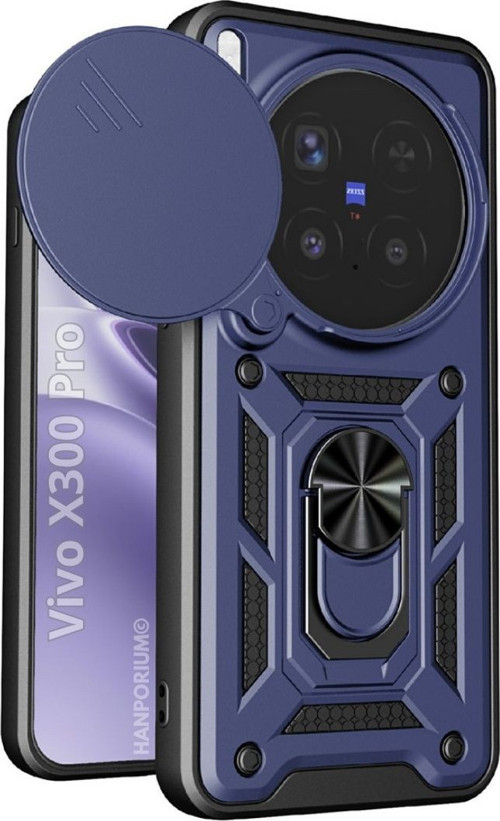 Vivo X300 Pro Uyumlu Tank Kılıf - Yüzüklü Standlı Extra Darbe Koruma Zırhlı Outdoor Kapak - Lacivert