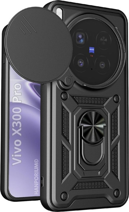 Vivo X300 Pro Uyumlu Tank Kılıf - Yüzüklü Standlı Extra Darbe Koruma Zırhlı Outdoor Kapak - Siyah