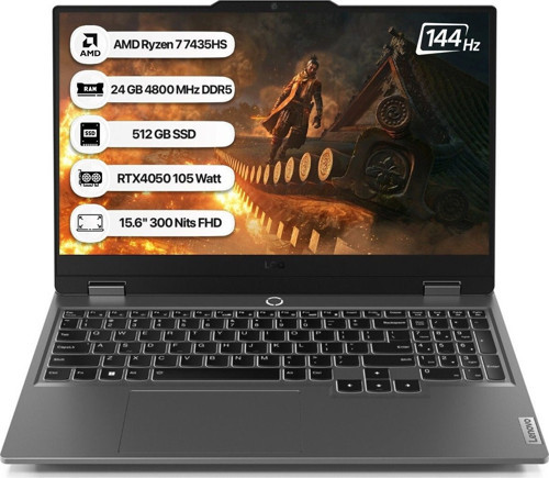 Loq Amd Ryzen 7 7435HS 24GB 512GB SSD RTX4050 Freedos 15.6" Fhd Taşınabilir Bilgisayar 83JC006CTR