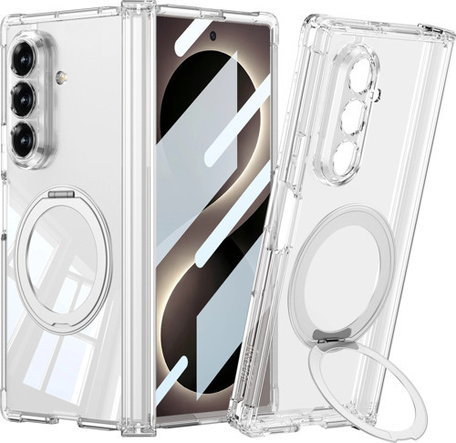 Galaxy Z Fold 8 Ultra Kılıf M-safe Şarj Özellikli Kıpta KPT-09 Ring Standlı Şeffaf Sert PC Kapa
