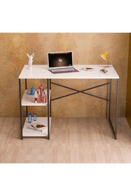 Raflı Beyaz Çalışma Masası 120 cm