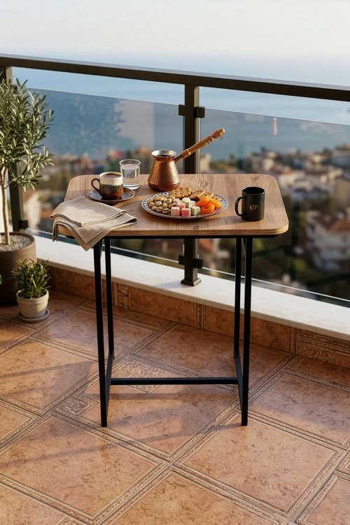 Kahverengi Suntalam Mutfak Masası Metal Ayaklı 72x52 cm