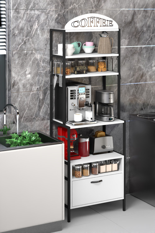 Metal Kahve Köşesi ve Mutfak Düzenleyici Stand 196 cm Beyaz