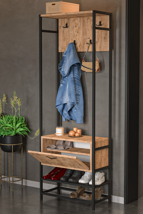 Metal Portmanto Kahverengi 180 cm Ayakkabılık ve Askılıklı Vestiyer