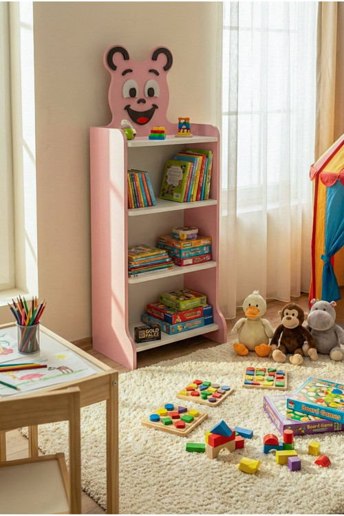 Happy Face Çocuk Kitaplığı ve Oyuncak Düzenleyici - Pembe