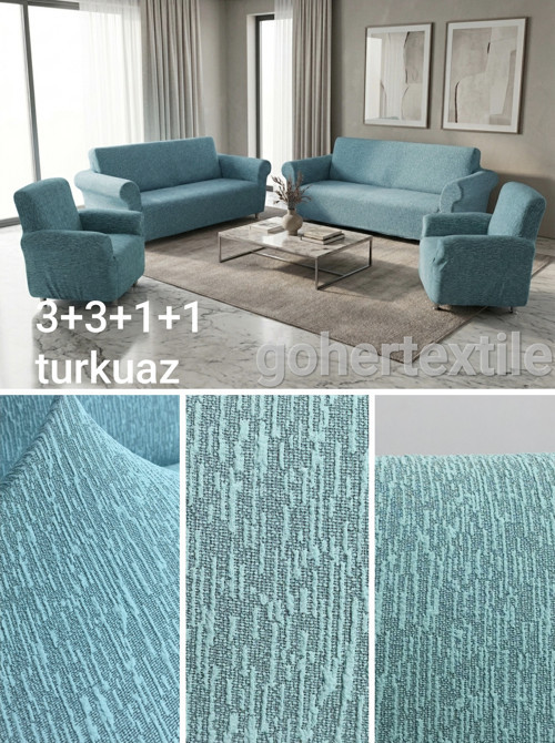 Lüks Jakarlı 3+3+1+1 Koltuk Örtüsü Seti - Ağaç Kabuğu Desenli Likralı Esnek Koltuk Kılıfı
