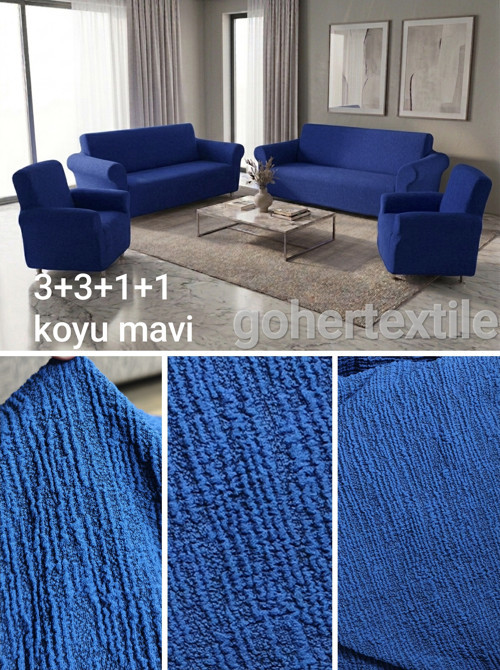 Lüks Jakarlı 3+3+1+1 Koltuk Örtüsü Seti - Ağaç Kabuğu Desenli Likralı Esnek Koltuk Kılıfı