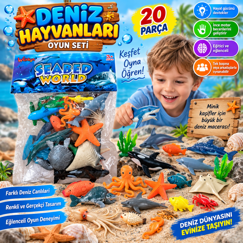 Deniz Hayvanları 20 Parça Oyuncak Seti Eğitici Deniz Canlıları Figürleri, Çocuklar İçin Eğlenceli Oyun Seti