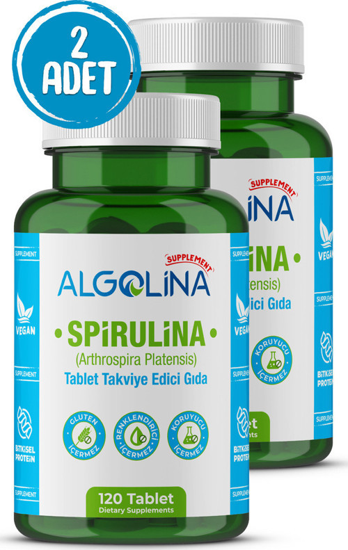 Spirulina 120 Tablet 600 Mg Bitkisel Protein - Takviye Edici Gıda (2 ADET)