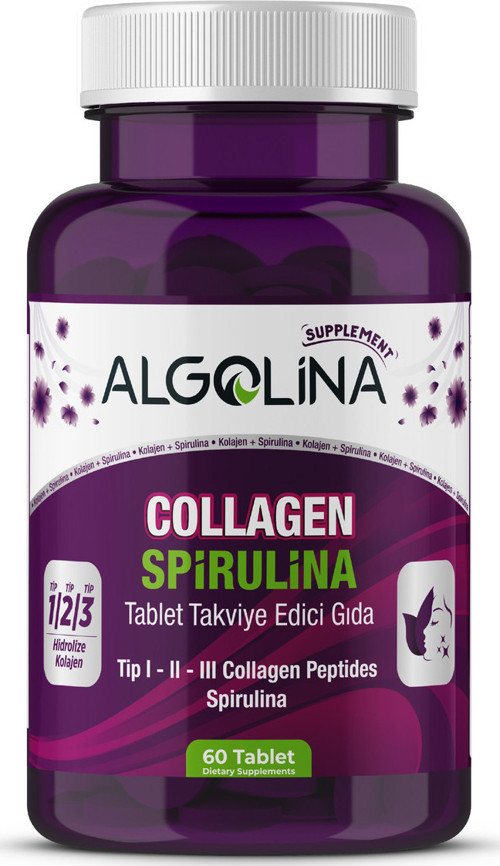 Collagen + Spirulina Tablet Takviye Edici Gıda - 1260 Mg 60 Tablet - (kolajen Tip 1 2 3)