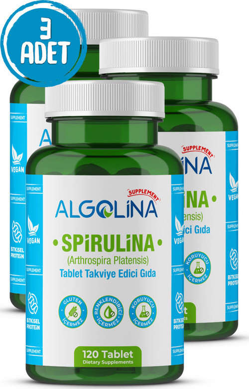 Spirulina 120 Tablet 600 Mg Bitkisel Protein - Takviye Edici Gıda (3 ADET)